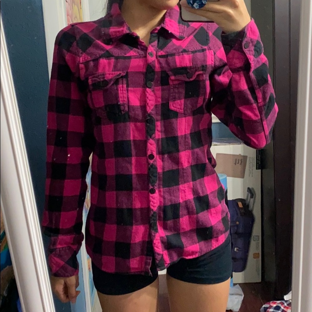 Black and pink So Cal plaid button down